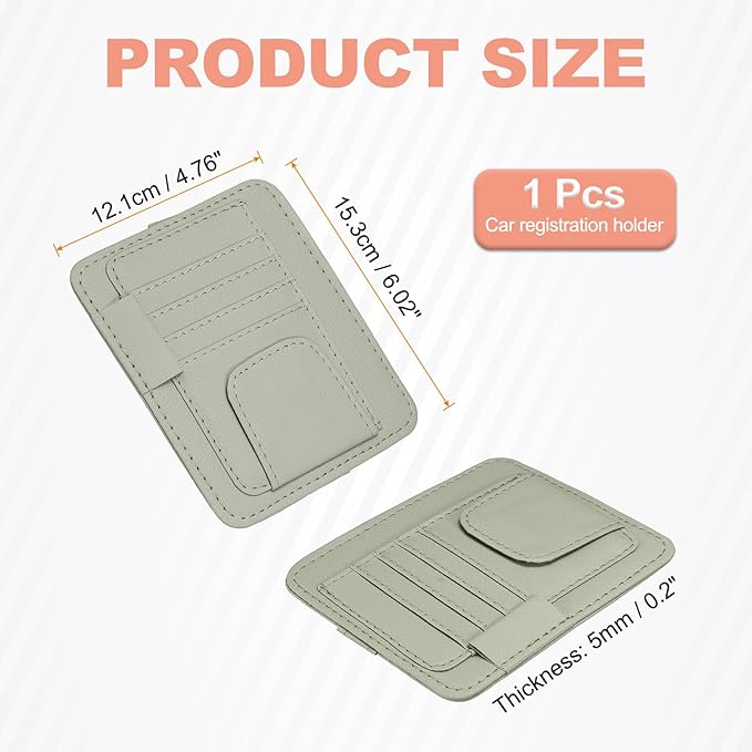 HARFINGTON Car Sun Visor Organizer 6.02" x 4.76" Leather Multi-Pocket Visor Card Sleeve Pocket Car Truck SUV Interior Storage Pouch for Driving License Credit Cards Bills Sunglasses, Gray