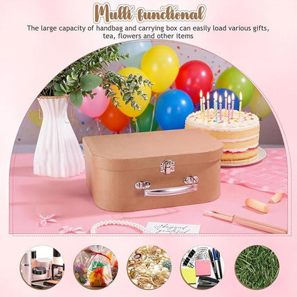 HOMSFOU Kraft Paper Storage Suitcase 10X10X10 Inches Multipurpose Decorative Box for Jewelry Stationery Wedding Party Favors Travel and Home Organization