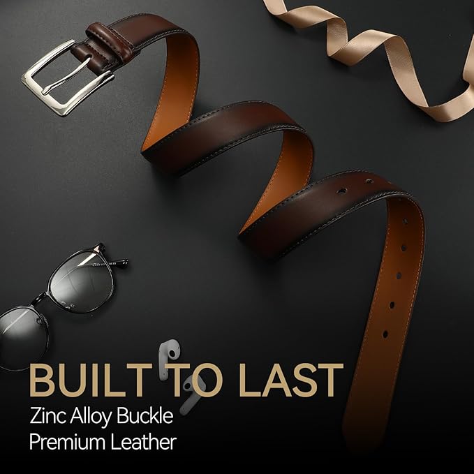 Men's Genuine Leather Dress Belt, 1 3/8" Classic Mens Jeans Pants Belt for Work Business Casual Golf