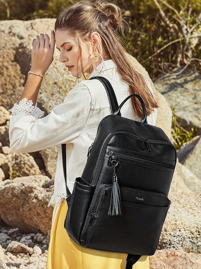Laptop Backpack for Women,Leather Backpack with 15.6 inch Laptop Compartment,Large Capacity Computer Backpacks Purse,Carry-on Travel Backpacks,Casual Daypack for Work Business College,Black