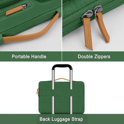 MOSISO 360 Protective Laptop Case 14 inch, 14 inch Laptop Sleeve Compatible with HP Lenovo Dell ASUS Acer, HP, Dell Latitude, Lenovo, Side Open Carrying Case with 4 Zipper Pockets&Handle, Jungle Green