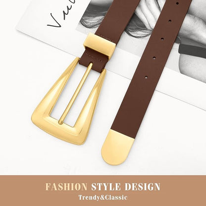 Women's Leather Belts for Jeans Pants Fashion Leather Waist Belt Ladies Dress Belts with Gold/Silver Buckle