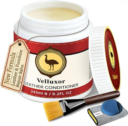Leather Furniture Repair Salve 8.2oz, with Natural Emu Oil - Polisher, Moisturizer, Restorer for Couch and Furniture - Leather Cleaner and Conditioner for Wood/Vinyl/Handbags/Car Seats/Shoes