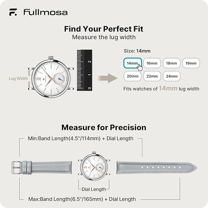 Fullmosa Watch Band, Quick Release Leather Watch Strap for Men Women, Replacement Bands Width 12mm 14mm 16mm 18mm 19mm 20mm 21mm 22mm 24mm