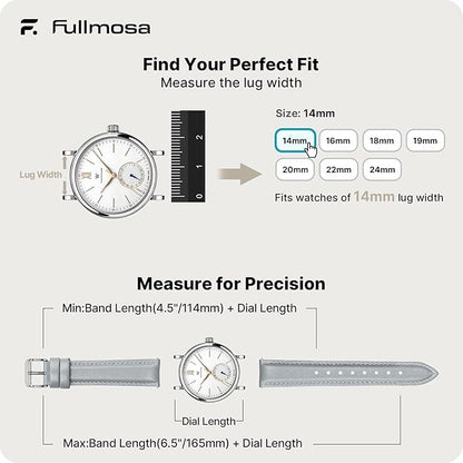 Fullmosa Watch Band, Quick Release Leather Watch Strap for Men Women, Replacement Bands Width 12mm 14mm 16mm 18mm 19mm 20mm 21mm 22mm 24mm