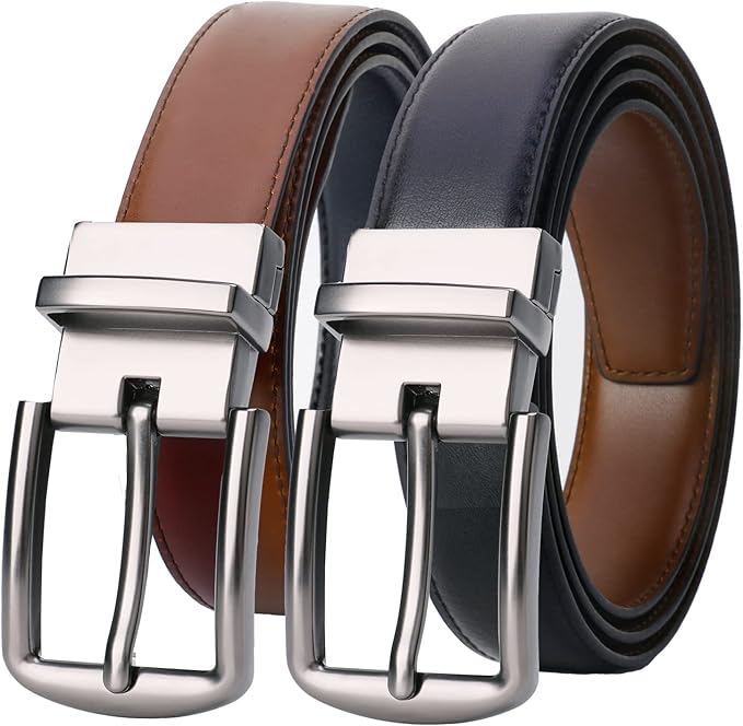 Lavemi Mens Belt Reversible 100% Italian Leather Dress Casual,One Reverse for 2 Colors,Trim to Fit