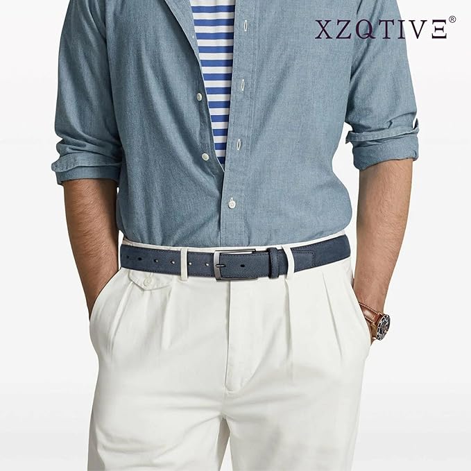 XZQTIVE Mens Suede Belt - 1 3/8" Genuine Leather Dress Belt for Jeans Dress Handmade Classic Every Day Belt