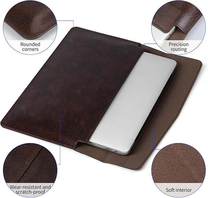 16 inch Genuine Leather Laptop Sleeve for MacBook Pro 16 Inch M4 M3 M2 M1 Pro/Max＆MacBook Air 15 Inch M4 M3 M2 Case,Premium Protective Case Cover with Magnetic Closure-Vintage Dark Brown