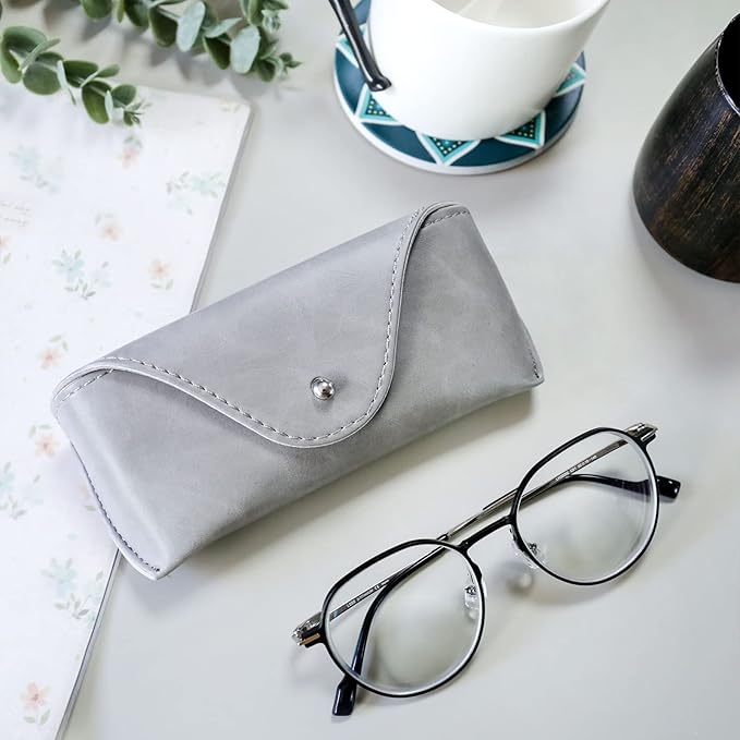 LogHog Portable Leather Glasses Case,Flexible Sunglasses Pouch Slim Case for Women Men Horizontal Eyeglass Case
