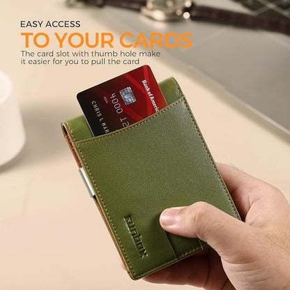 RUNBOX Slim Money Clip Wallets for Men RFID Blocking 11 Card Holder Minimalist Small Leather Bifold Men's Front Pocket Wallet Gift Box