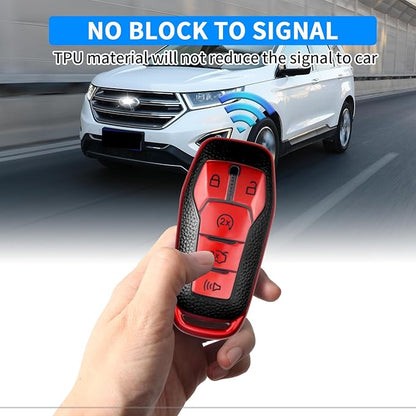 QBUC Key Fob Cover for Ford 2013-2018 Explorer F150 Lincoln MKC Fusion Mustang Edge 5 Buttons Smart Key (Red, Series 1)