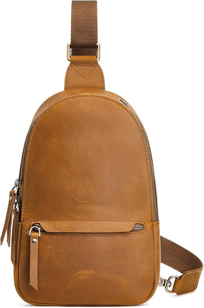 S-ZONE Leather Sling Bags for Women Men, Fanny Packs, Small Crossbody Purse Chest Bag with RFID Blocking
