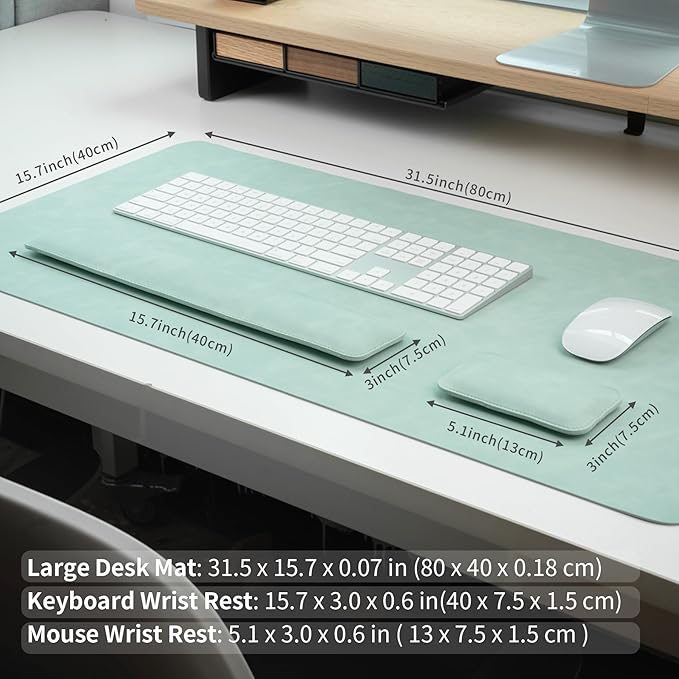 RENMTURE Large Mouse Pad and Keyboard Wrist Rest, Desk Pad for Keyboard and Mouse, Large Gaming Mouse Pad with Wrist Support, Desk Mat for Work and Gaming (Mint Green)