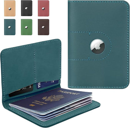 ALLIVE Passport Holder for Travel, Genuine Leather Passport Holder with AirTag Slot for Women and Men, Passport Cover Wallet Travel Must Haves Airport Essentials,Travel Gifts, Blue