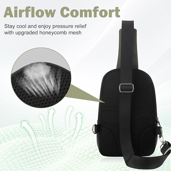 Hoedia Crossbody Sling Bag for Men Women, Shoulder Cross Body Bag EDC Back Pack with Reflective Strip and Multi-pocket
