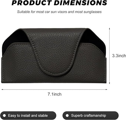 Sunglass Holder for Car Visor, Magnetic Auto Sun Visor Eyeglass Organizer with Dual Back Clips, Leather Glasses Protective Storage Case Universal for Most Vehicles Visors (Black)