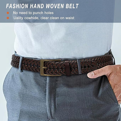 BELTROAD Braided Leather Belt for Men Casual Jeans Golf, Men's Leather Woven Alloy Buckle Hand Braided Belts Gift for Men