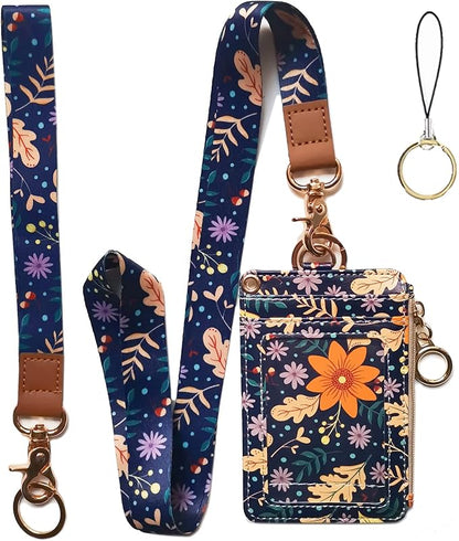 Lanyard Wallet,Wallet Lanyard,lanyards for id Badges,lanyards for id Badges for Women,Lanyard Wallet for Women,Fashion Badge Holder with Zipper（Autumn Sunflower）