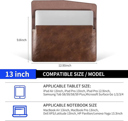 13 Inch Leather Laptop Sleeve for MacBook Neo (Apple A18 Pro) & MacBook Air 13 Inch M5 M4 M3 M2 M1 & MacBook Pro 13 Inch M2 M1,Protective Case Cover with Magnetic Closure,Dark Brown