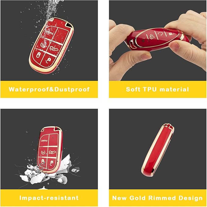 XIYANG TRADE for Jeep Key Fob Cover with Keychain, Soft TPU Key Case Shell Full Protection Suitable for Jeep Grand Cherokee Renegade Compass Durango Charger Dodge Challenger (Red)