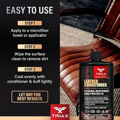 TRIAX Leather Conditioner Cleans, Restores, and Protects Vehicles, Clothing, and Furniture (12 Ounce)