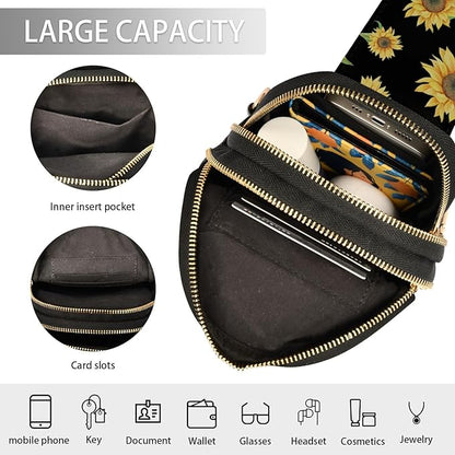 ZAZYXTJ Sunflower Crossbody Sling Bag for Women Leather Small Chest Bag Adjustable Straps Daypack for Travel Sport Hiking