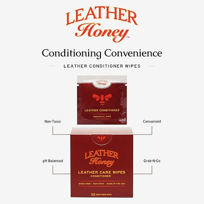 Leather Honey Conditioner Wipes: Restore Leather On-The-Go. Protect & Condition Any Color of Leather Couches, Car Seats, Purses, Shoes, Bags & Tack. Made in the USA! 10 Non-Toxic, Ready-to-Use Wipes