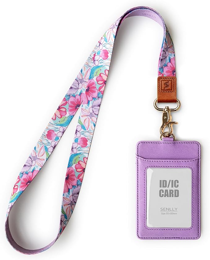 SENLLY ID Badge Holder Gift with Cute Neck Lanyard Strap, 2 Card Slots and 1 Clear ID Window, for Women and Men