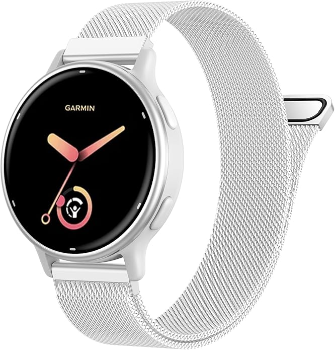 18mm 20mm Metal Band Compatible for Garmin Vivoactive 5/6/4S/3 Watch Bands, Soft Stainless Steel Mesh Strap for Garmin Venu 3S/Venu 2S/Sq Watch Band, Forerunner 55/245/255S/265S Watch Band Women Men