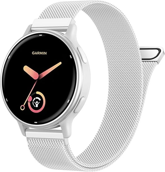 18mm 20mm Metal Band Compatible for Garmin Vivoactive 5/6/4S/3 Watch Bands, Soft Stainless Steel Mesh Strap for Garmin Venu 3S/Venu 2S/Sq Watch Band, Forerunner 55/245/255S/265S Watch Band Women Men