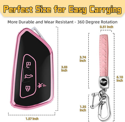 FT FUNTOR Key Fob Cover for Volkswagen,Soft TPU Full Protection Case Compatibale With VW Golf GTI Atlas Skoda Octavia ID3 ID4 MK8 (Pink, 4 Buttons)