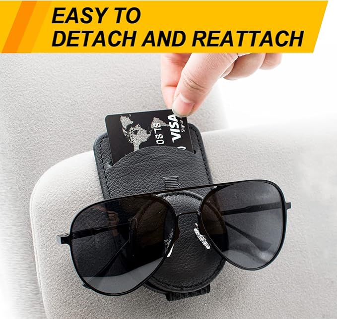 Sunglass Holder for Car Visor, Magnet Adsorbed Sunglasses Holder for Car Accessories Parts, Leather Car Sunglass Holder, Car Visor Sunglasses Clip for Glasses Cards (1PCS, Black)