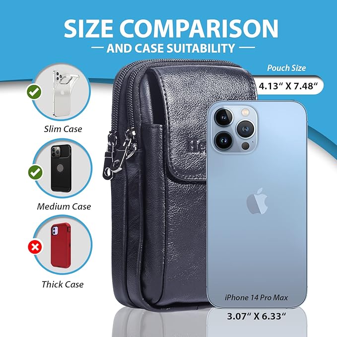 Hengwin Leather Vertical Men Cell Phone Holster Wallet Case with Belt Clip Travel Messenger Bag Waist Pouch Crossbody Purse Fit for iPhone 17 Pro Max 15 Pro Max Samsung Galaxy S25 Ultra Note 9 (Black)