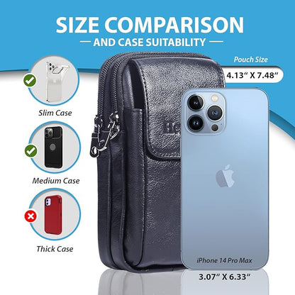 Hengwin Leather Vertical Men Cell Phone Holster Wallet Case with Belt Clip Travel Messenger Bag Waist Pouch Crossbody Purse Fit for iPhone 17 Pro Max 15 Pro Max Samsung Galaxy S25 Ultra Note 9 (Black)