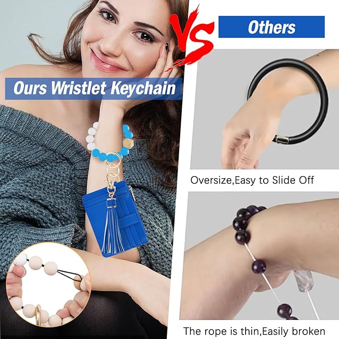 KNGITRYI Wallet Keychain Wristlet for Women,Slim RFID Credit Card Holder Purse Tassel Keychain Bangle Key Ring for Men Women