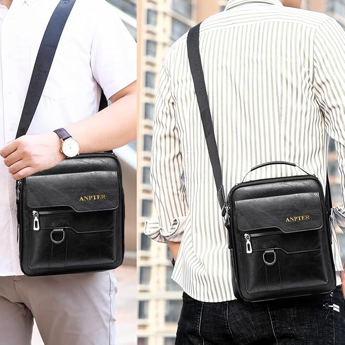Messenger Bag for Men Crossbody Shoulder Purse Small Vintage PU Leather Satchel Pouch Side Crossover Handbag