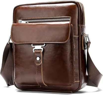 Hebetag Small Leather Sling Shoulder Bag Messenger Pack for Men Women Outdoor Travel Business