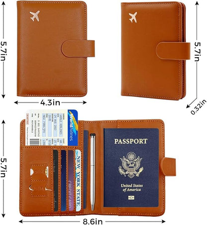 Melsbrinna Premium Leather Passport Holder Covers Case, Waterproof Rfid Blocking Travel Wallet Passport Holder with Pen Holder, Cute Passport Book for Women/Men