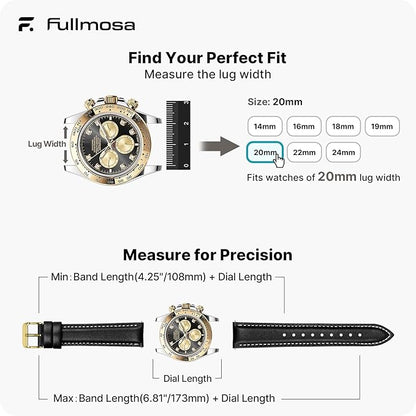 Fullmosa Watch Band, Quick Release Leather Watch Strap for Men Women, Replacement Bands Width 12mm 14mm 16mm 18mm 19mm 20mm 21mm 22mm 24mm