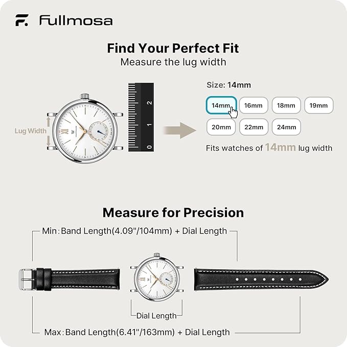 Fullmosa Watch Band, Quick Release Leather Watch Strap for Men Women, Replacement Bands Width 12mm 14mm 16mm 18mm 19mm 20mm 21mm 22mm 24mm