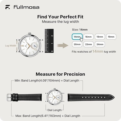 Fullmosa Watch Band, Quick Release Leather Watch Strap for Men Women, Replacement Bands Width 12mm 14mm 16mm 18mm 19mm 20mm 21mm 22mm 24mm