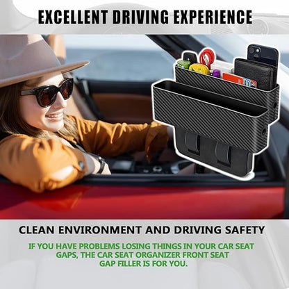 jiaji Car Seat Gap Filler, Multifunctional Car Seat Gap Filler Organizer, 2 Pack Car Seat Organizer for Storing Phones, Keys, Cards, Data Cables, Universal Fit Car SUV Truck