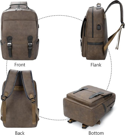 GOWIN Laptop Backpack for Men Work Travel Backpack with USB Charger Waterproof Business Backpack Fit 15.6 Computer Airline Approved Casual Backpack (Brown)