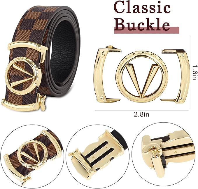 Aurolran Men&Womens Leather Dress Belt Business Automatic Buckle Belt Color-Black Silver Gold