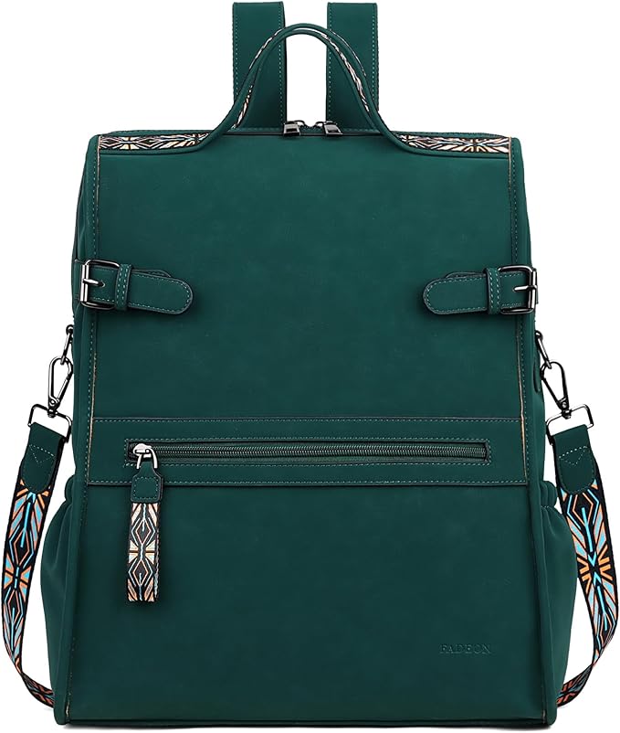 FADEON Leather Laptop Backpack for Women, Designer Ladies Work Travel Computer Backpack with Laptop Compartment Suede Green