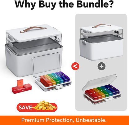 CTIME 3-Tier Medicine Organizer with Pill Case - Portable Pill Case & Empty First Aid Kit for Home, Travel, RV, School, Dorm, Ideal Elderly, Father Gift