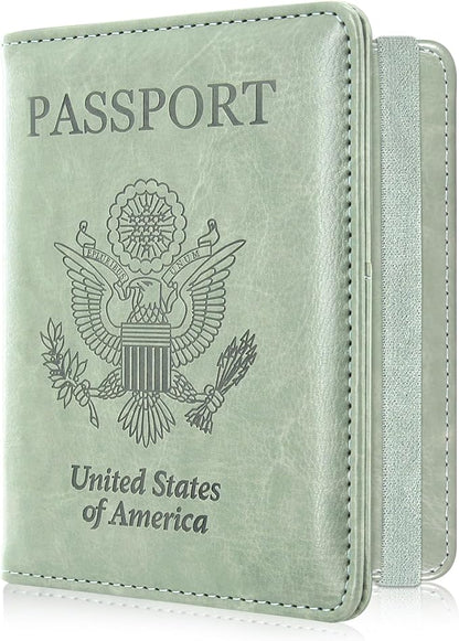 ACdream RFID BLOCKING Passport Holder Travel Wallet, Premium PU Leather Cover Passport Book with Card Holder, Pen Holder, Keep Organization, and Travel Essentials for Women/Men, Agave Green