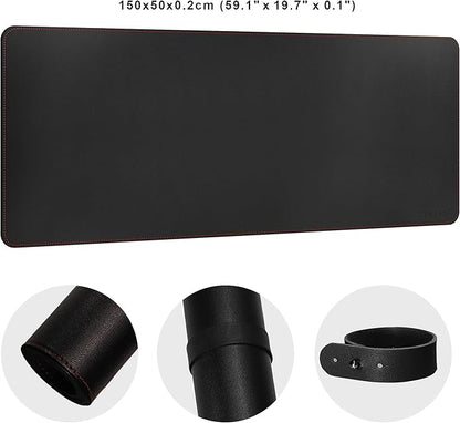 ZORESYN Desk Pad (59.1"x19.7"), PU Leather Desk Blotter Protector, Large Gaming Mousepad Desk Mat - Waterproof Non Slip Base Keyboard Extended Mouse Mat (Black)