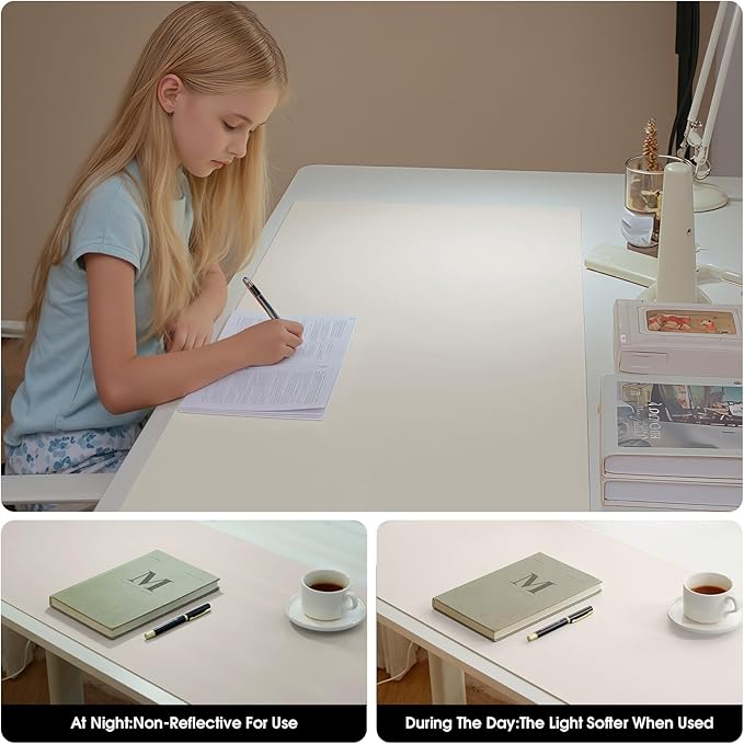 Leather Desk Pad Protector 31.5×15.7 inch Non-Slip Large Gaming Mouse Pad Waterproof Desk Writing Pad Desk Blotter Laptop and Keyboard Mat for Office and Home(White/Black)