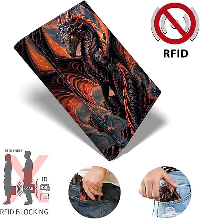 Red Dragon Minimalist Wallet for Men, Pop Up Card Case Wallet for Women, PU Leather Automatic Credit Card Holder Metal Money Clip Wallet RFID Blocking Bifold Pocket Wallet
